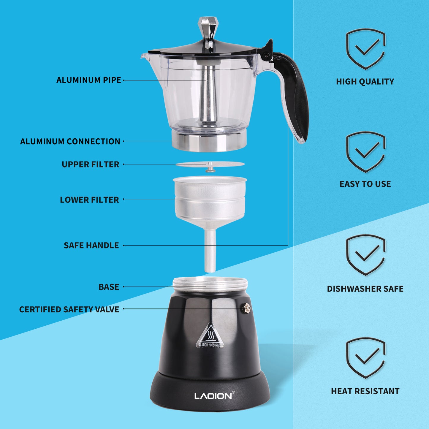 LAOION Cuban Coffee Maker, 6 Cup Electric Espresso Coffee Maker, 300ml Portable Cafeteras Electricas Modernas, Electric Moka Pot with Detachable Base & Overheat Protection, Coffee Gift for Home Travel